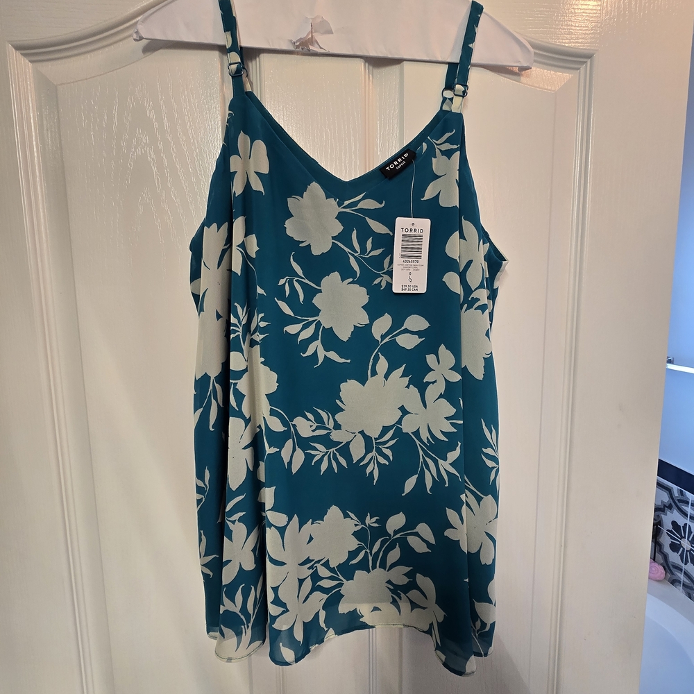 Torrid Teal and White Floral Camisole